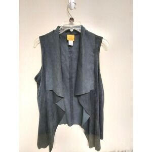 Ruby Rd Cascade Open Front Tunic Cardigan Vest Women's Small Black Polyester